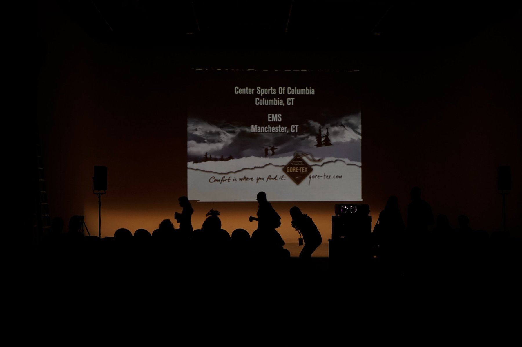 Audience silhouettes watching a short film on Filmshow's enormous screen